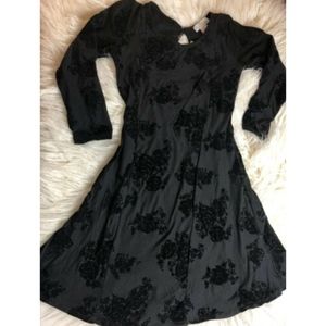 Planet Gold Black Long Sleeve Floral Velvet Dress